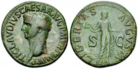 Claudius AE As, Libertas reverse 

Claudius (41-54 AD). AE As (29 mm, 10.96 g), Rome, 50-54.
 Obv. TI CLAVDIVS CAESAR AVG P M TR P IMP P P, Bare he...