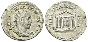 Philippus I AR Antoninianus, Temple reverse 

Philippus I Arabs (244-249 AD). AR Antoninianus (22-23 mm, 4.19 g), Rome, 249.
Obv. IMP PHILIPPVS AVG...
