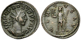 Probus AE Antoninianus, Virtus reverse 

Probus (276-282 AD). AE Antoninianus (22 mm, 3.32 g), Lugdunum.
Obv. IMP C PROBVS P F AVG, Radiate and cui...