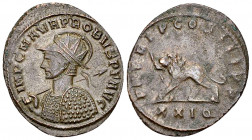 Probus AE Antoninianus, Lion reverse 

Probus (276-282 AD). AE Antoninianus (20-22 mm, 3.69 g), Siscia, c. 278.
Obv. IMP C M AVR PROBVS P F AVG, Ra...