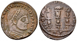 Constantinus I AE Nummus, Aquila/signa reverse 

Constantinus I (306-337 AD). AE Nummus (20-21 mm, 3.59 g). Rome, 312-313.
Obv. IMP CONSTANTINVS P ...