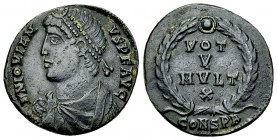 Iovianus AE Nummus, Constantinopolis 

Iovianus (363-364 AD). AE Nummus (18-20 mm, 3.23 g), Constantinopolis.
Obv. D N IOVIANVS P F AVG, Diademed, ...