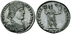 Iovianus AE27, Emperor reverse 

Iovianus (363-364 AD). AE27 (8.29 g). Thessalonica mint, 3rd officina.
Obv. D N IOVIANVS P F P P AVG, Laurel and r...