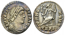 Valens AR Siliqua, Urbs Roma reverse 

Valens (364-378 AD). AR Siliqua (17-18 mm, 1.96 g). Trier, 367-375 AD.
Obv. D N VALENS P F AVG, Draped, cuir...