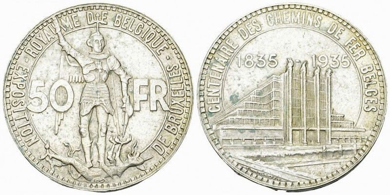 Belgium AR 50 Francs 1935 

Belgium. AR 50 Francs 1935 (21.93 g).
KM 106.1.
...