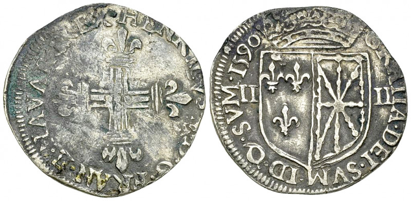 Henri IV, AR 1/4 Ecu de Navarre 1590 

France, Royaume. Henri IV (1589-1610). ...