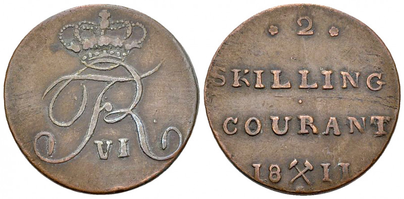 Norway CU 2 Skilling 1811 

Norway. Frederick IX. CU 2 Skilling 1811 (8.38 g)....