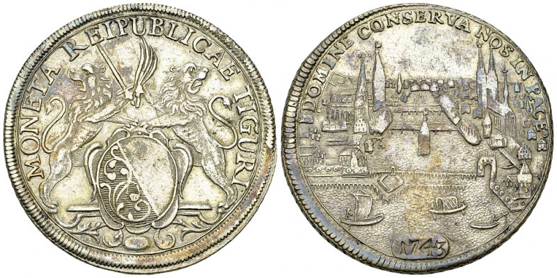 Zürich, AR Taler 1743, Stadtansicht 

Schweiz, Zürich. AR Taler 1743 (40 mm, 2...