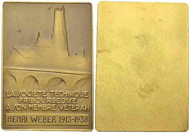 Freiburg, Einseitge AE Plakette 1938 

Schweiz, Freiburg /Fribourg. Einseitige...