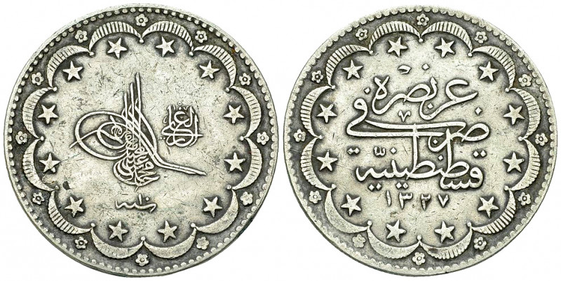 Muhammad V AR 20 Kurush 1327/10 AH 

Ottoman Empire. Turkey. Muhammad V. AR 20...