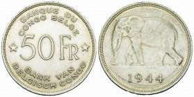 Belgian Congo AR 50 Francs 1944 

Belgian Congo. AR 50 Francs 1944 (35 mm, 17.39 g).
KM 27.

Very fine to extremely fine.