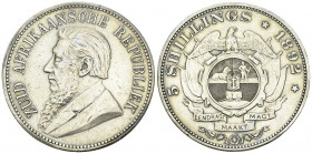 South Africa AR 5 Shillings 1892 

South Africa. AR 5 Shillings 1892 (28.16 g). Single shaft on wagon tongue.
KM 8.1.

Good very fine.