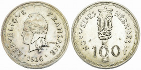 New Hebrides AR 100 Francs 1966 

New Hebrides. AR 100 Francs 1966 (24.93 g).
KM 1.

Extremely fine.