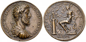 Commodus AE "Medallion", later aftercast 

Commodus, after Giovanni Cavino (1500-1570). Paduan AE "Medallion" (38 mm, 46.14 g). 
Obv. M COMMODVS AN...