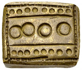 Ashanti brass gold-dust weight, mid 19th century 

Central Africa. Ashanti. Brass gold-dust weight (18x15 mm, 16.61 g), mid 19th century.

Very fi...