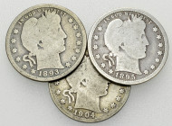 USA, Lot of 3 AR Quarters 

USA. Lot of 3 (three) AR Quarter Dollars: 1893, 1895, and 1904.

Fine. (3)

Lot sold as is, no returns.