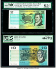 Australia Commonwealth of Australia; Reserve Bank 2; 10 Dollars ND (1968); ND (1966) Pick 38c; 40a Two Examples PMG Gem Uncirculated 65 EPQ; PCGS Gem ...