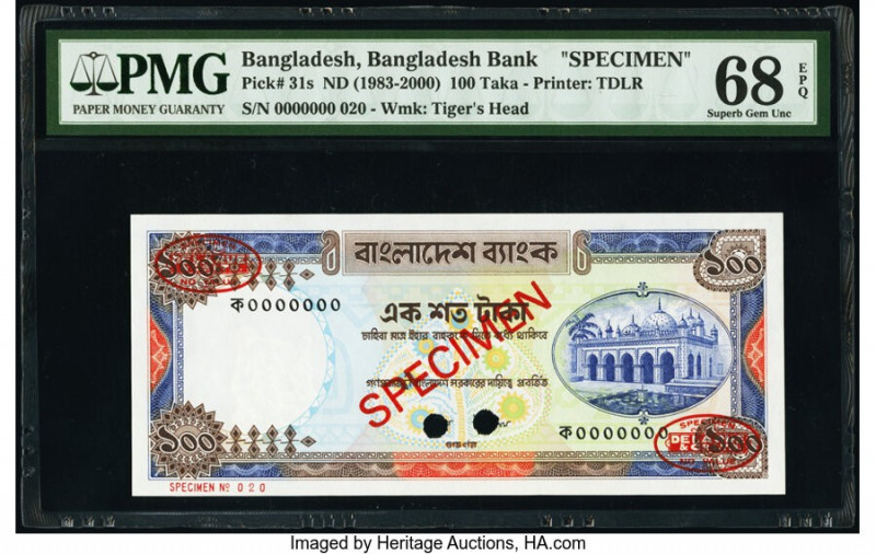 Bangladesh Bangladesh Bank 100 Taka ND (1983) Pick 31s Specimen PMG Superb Gem U...
