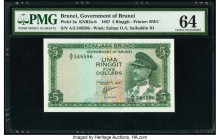 Brunei Government of Brunei 5 Ringgit 1967 Pick 2a KNB2 PMG Choice Uncirculated 64. 

HID09801242017

© 2020 Heritage Auctions | All Rights Reserved