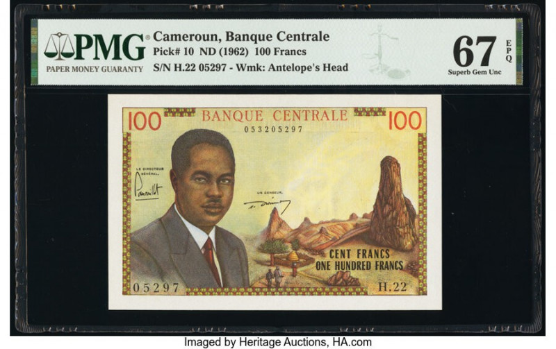 Cameroon Banque Centrale 100 Francs ND (1962) Pick 10 PMG Superb Gem Unc 67 EPQ....
