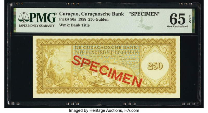 Curacao Curacaosche Bank 250 Gulden 1958 Pick 50s Specimen PMG Gem Uncirculated ...
