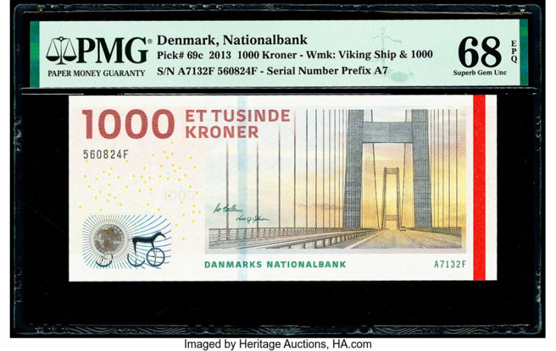 Denmark National Bank 1000 Kroner 2013 Pick 69c PMG Superb Gem Unc 68 EPQ. 

HID...