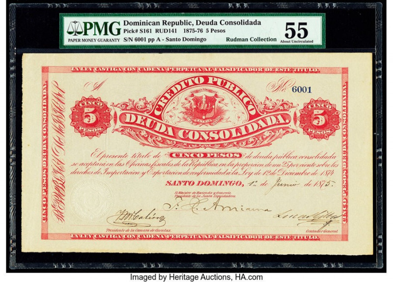 Dominican Republic Credito Publico-Deuda Consolidada 5 Pesos 1.6.1875 Pick S161 ...