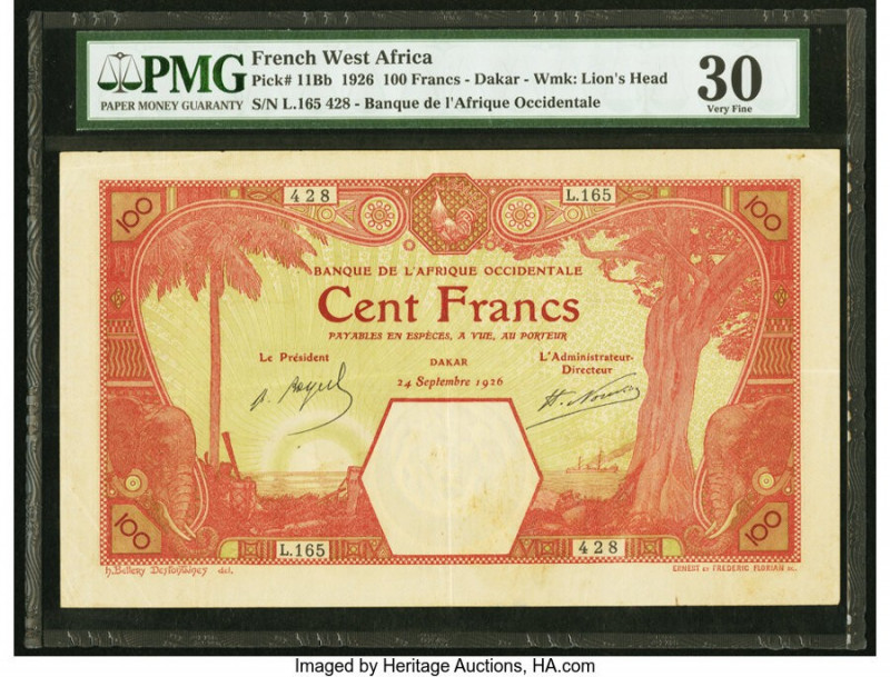 French West Africa Banque de l'Afrique Occidentale 100 Francs 24.9.1926 Pick 11B...