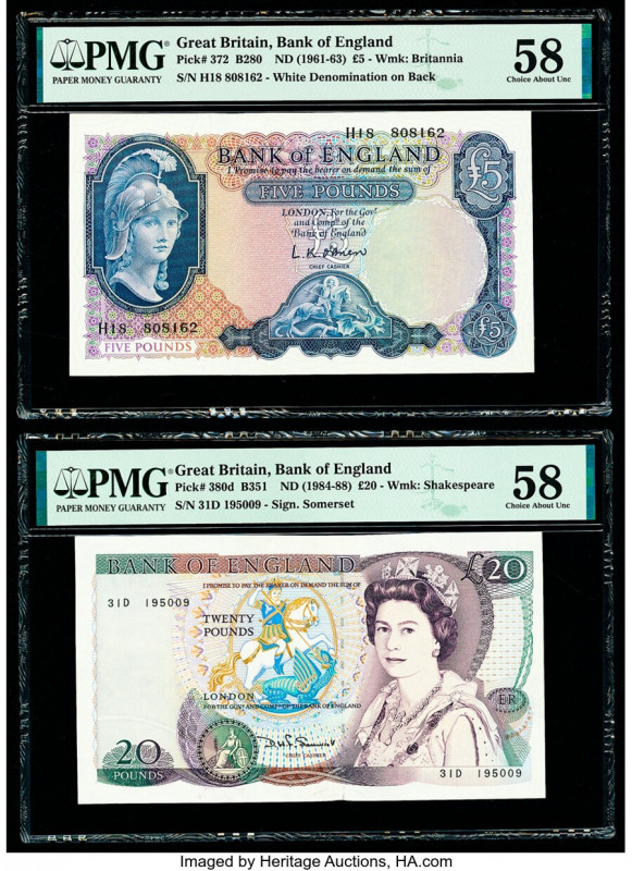 Great Britain Bank of England 5; 20 Pounds ND (1961-63); ND (1984-88) Pick 372; ...