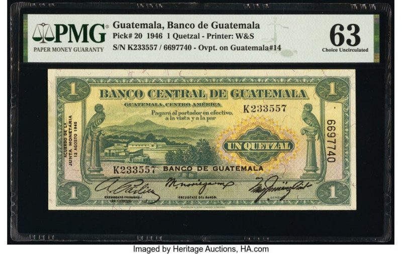 Guatemala Banco de Guatemala 1 Quetzal 12.8.1946 Pick 20 PMG Choice Uncirculated...