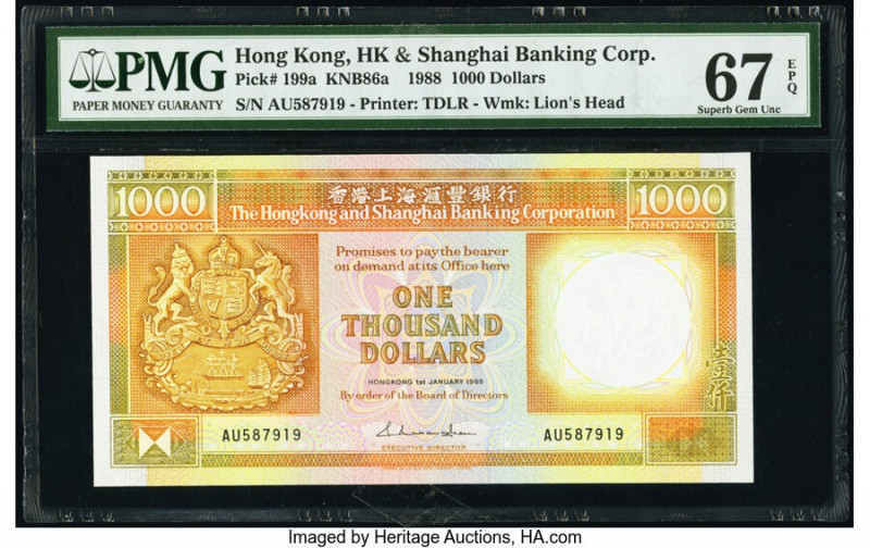 Hong Kong Hongkong & Shanghai Banking Corp. 1000 Dollars 1.1.1988 Pick 199a KNB8...