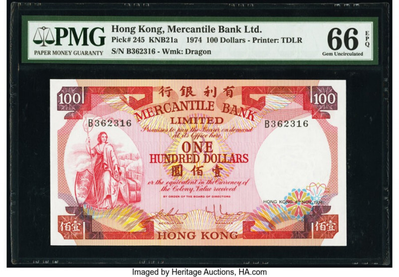 Hong Kong Mercantile Bank Ltd. 100 Dollars 1974 Pick 245 KNB21a PMG Gem Uncircul...