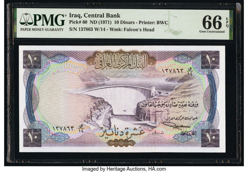 Iraq Central Bank of Iraq 10 Dinars ND (1971) Pick 60 PMG Gem Uncirculated 66 EP...