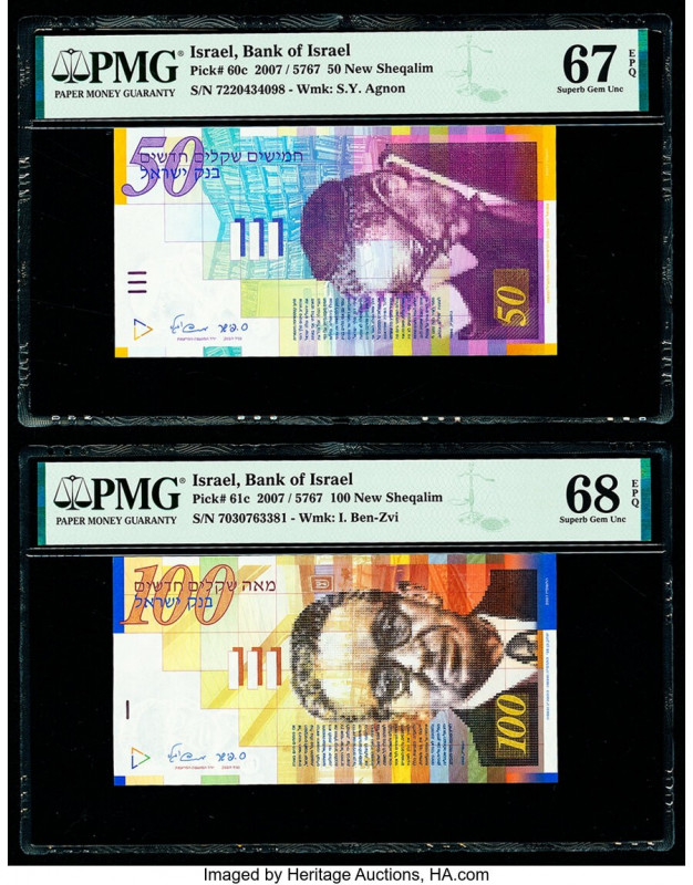 Israel Bank of Israel 50; 100 New Sheqalim 2007 / 5767 Pick 60c; 61c Two Example...