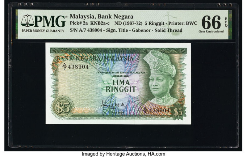 Malaysia Bank Negara 5 Ringgit ND (1967-72) Pick 2a KNB2a-c PMG Gem Uncirculated...