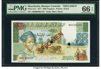 Mauritania Banque Centrale de Mauritanie 1000 Ouguiya 1977 Pick 3Cs Specimen PMG Gem Uncirculated 66 EPQ. Red Specimen & TDLR overprints along with on...