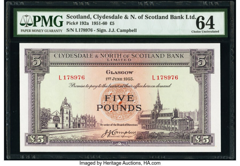 Scotland Clydesdale & North of Scotland Bank Ltd. 5 Pounds 1.6.1955 Pick 192a PM...