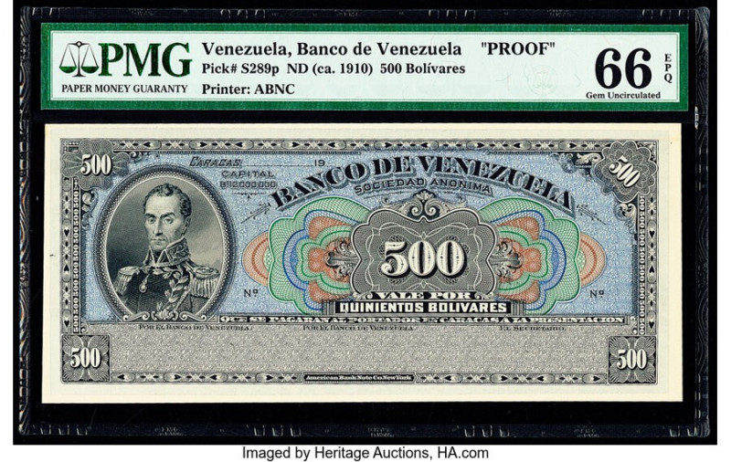 Venezuela Banco de Venezuela 500 Bolivares ND (ca. 1910) Pick S289p Proof PMG Ge...