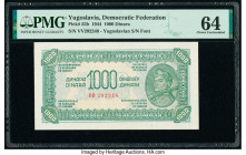 Yugoslavia Democratic Federation 1000 Dinara ND (1944) Pick 55b PMG Choice Uncirculated 64. 

HID09801242017

© 2020 Heritage Auctions | All Rights Re...