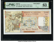 Algeria Banque de l'Algerie et de la Tunisie 5000 Francs ND (1949-56) Pick 109s Specimen PMG Choice Uncirculated 63. Stunning engravings of antiquity ...