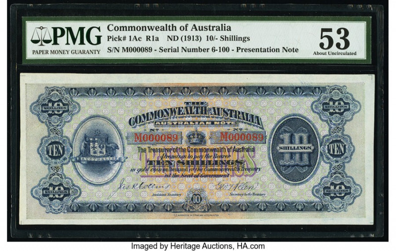 Australia Commonwealth of Australia 10 Shillings ND (1913) Pick 1Ac R1a Serial N...