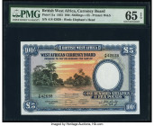 British West Africa West African Currency Board 100 Shillings = 5 Pounds 26.4.1954 Pick 11a PMG Gem Uncirculated 65 EPQ. Simply beautiful designs on t...