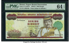 Brunei Negara Brunei Darussalam 1000 Ringgit 1989 Pick 19 KNB19 PMG Choice Uncirculated 64 EPQ. The first year of issue and B1 prefix are seen on this...