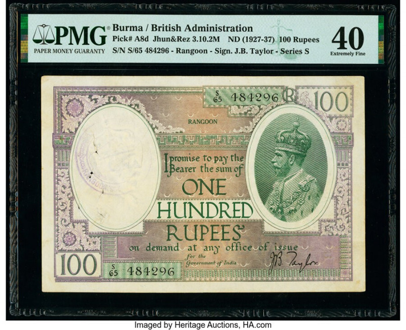 Burma Government of India, Rangoon 100 Rupees ND (1927-37) Pick A8d Jhunjhunwall...
