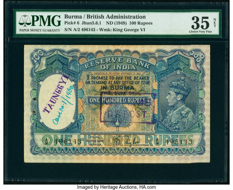 Burma Reserve Bank of India 100 Rupees ND (1939) Pick 6 Jhunjhunwalla-Razack 5.6...