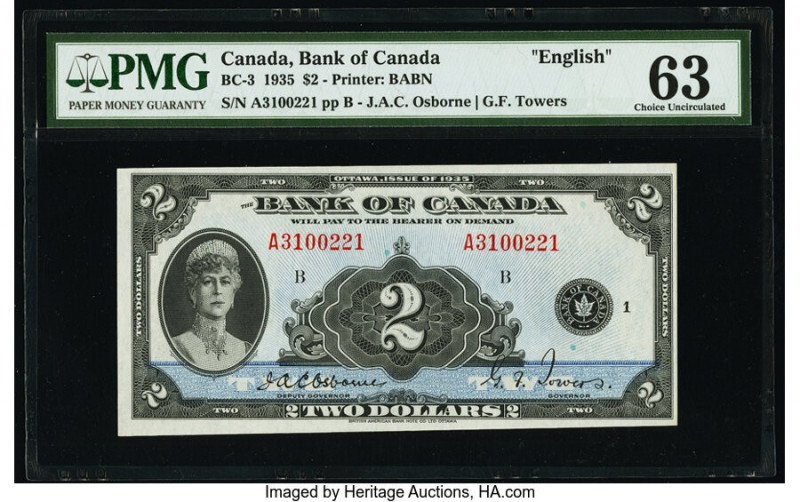 Canada Bank of Canada $2 1935 BC-3 English Text PMG Choice Uncirculated 63. Quee...