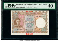 Ceylon Government of Ceylon 5 Rupees 12.7.1944 Pick 36s Specimen PMG Extremely Fine 40 Net. Two red overprints were added atop a fully issued note. Mo...