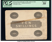 Ceylon Chartered Mercantile Bank of India, London & China 10 Shillings ND (ca. 1864-69) Pick UNL Essay Back Proof PCGS About New 50. This simple yet h...
