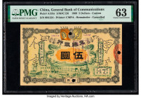 China General Bank of Communications, Canton 5 Dollars 1.3.1909 Pick A15br S/M#C126 Remainder PMG Choice Uncirculated 63. Fantastic engravings are cou...
