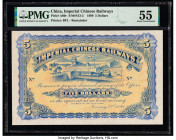 China Imperial Chinese Railways, Shanghai 5 Dollars 2.1.1899 Pick A60r S/M#S13-2 Remainder PMG About Uncirculated 55. Only brief circulation is presen...